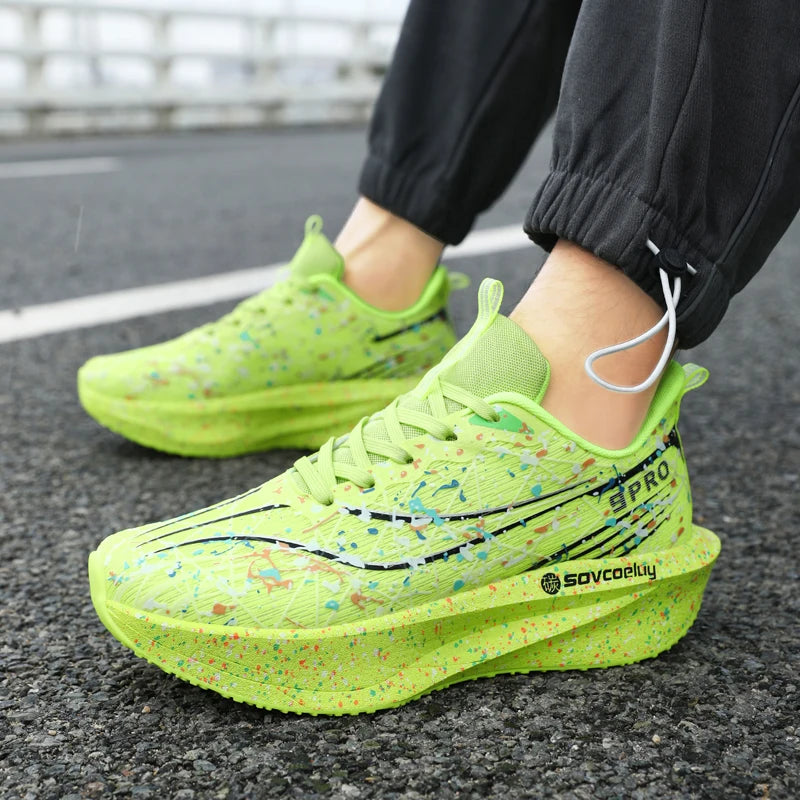 Men's Running Shoes Carbon Plate Marathon Cushion Men's Sports Breathable Lightweight Women's Comfortable Athletic Non-slip Sneakers