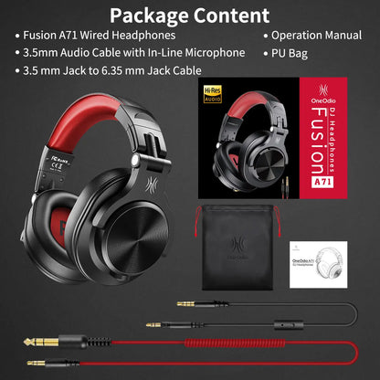 OneOdio A71 kabelgebundene Over-Ear-HiFi-Studio-DJ-Kopfhörer mit Mikrofon – professionelles Monitoring-Gaming-Headset mit tiefem Bass