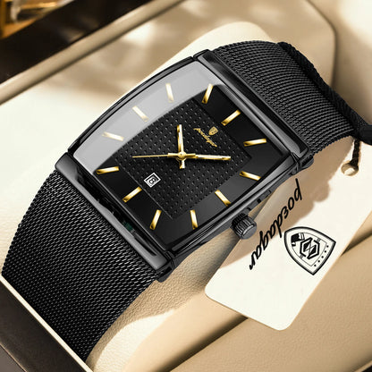 Montre pour homme POEDAGAR, modèle de luxe, bracelet en maille d'acier inoxydable, affichage de la date, étanche, aiguilles luminescentes, style décontracté, boîtier rectangulaire, mouvement à quartz.