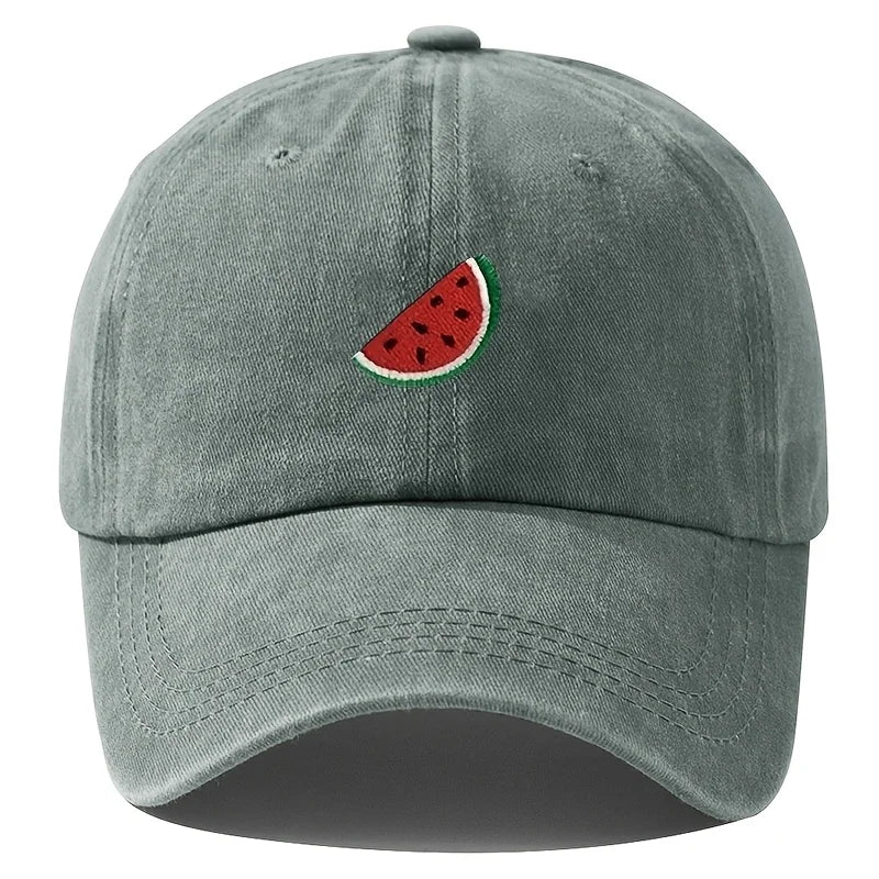 Four season baseball cap with watermelon print pattern for both men and women, adjustable duckbill cap for outdoor hiking