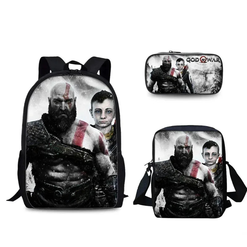 Game God of War Schoolbag Backpack Lunch Bag Pencil Case Set Gift for Kids Students