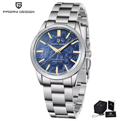 Relógio masculino PAGANI DESIGN 40MM com mostrador de meteorito, quartzo, luxo business, safira, aço inoxidável 316L, resistente à água 100M