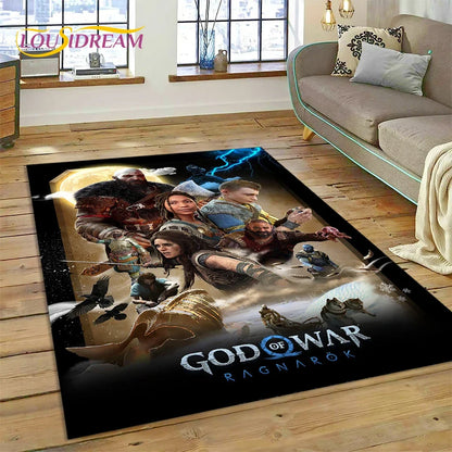 God of War Games Kratos Cartoon 3D Rug Carpet for Living Room Bedroom Home Decor,Floor Mat Non-slip Decoration for Sofa Doormat