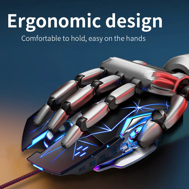 Mouse da gaming cablato USB a 6 pulsanti, retroilluminato, ergonomico, DPI regolabile, ottico, per PC gamer e computer desktop