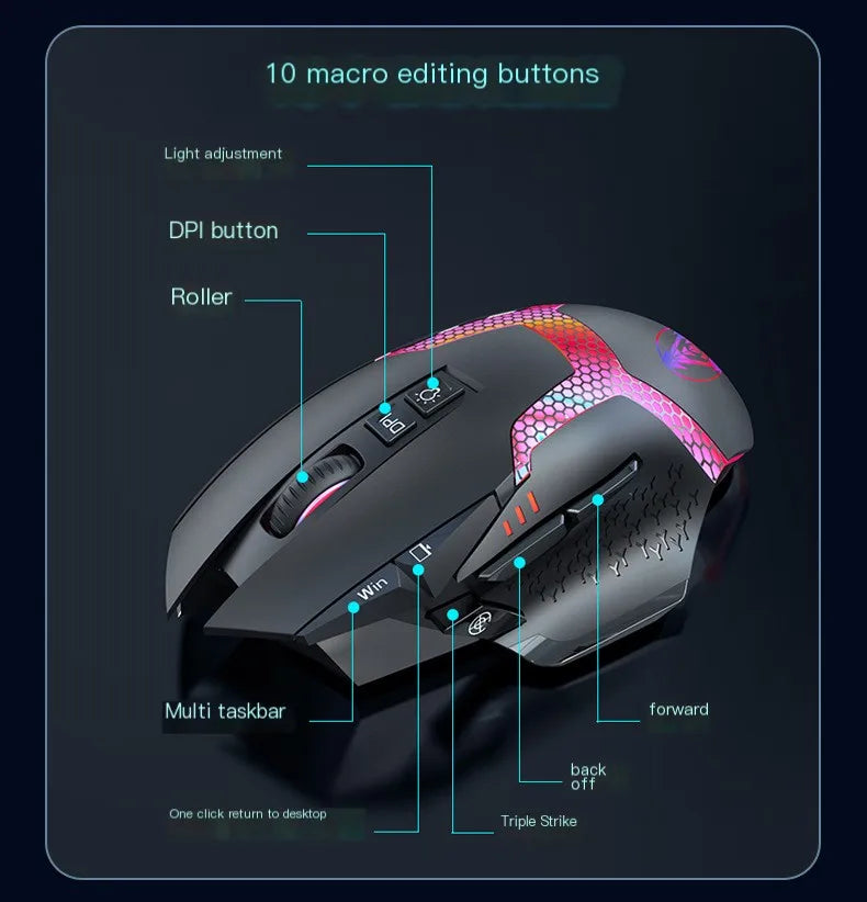 Rato Gaming com Fio 12000 DPI Ajustável, Programação de Macros, Retroiluminação RGB, Design Ergonómico, Tecla Fire, E-sport, Rato para PC
