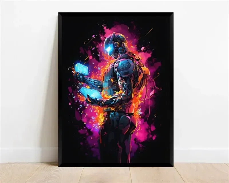 Pop Neon Video Game Character Poster Gamepad Headphones Football Basketball Canvas Print Wall Art Decor Gaming Room Decoration