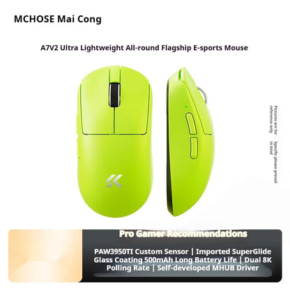 Mouse wireless MCHOSE A7 V2 Ultra+ Tri-Mode ultraleggero Paw3950 Ti 42000dpi 500mah per PC, esports e laptop, accessori gaming