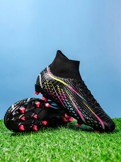 Chaussures de football AG FG pour adultes, dédiées aux compétitions, tissu PU haute densité, crampons longs en TPU antidérapants, robustes, pour entraînement sur gazon naturel