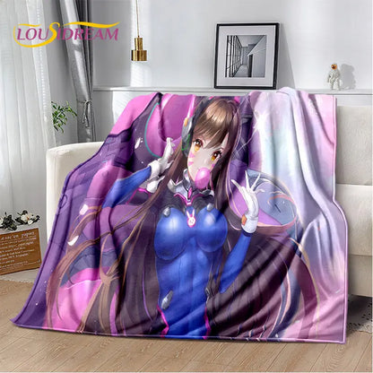 Overwatch Gamer DVA Reaper Manta Macia de Peluche, Manta de Flanela para Sala de Estar, Quarto, Cama, Sofá, Piquenique, Criança, 3D