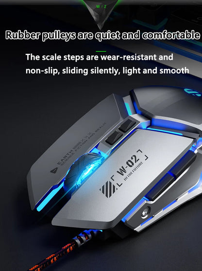 Inphic W2 2. Generation USB-kabelgebundene Gaming-Maus mit Silent Click, Metall-Style, 6-Tasten-Makroprogrammierung, 8800DPI