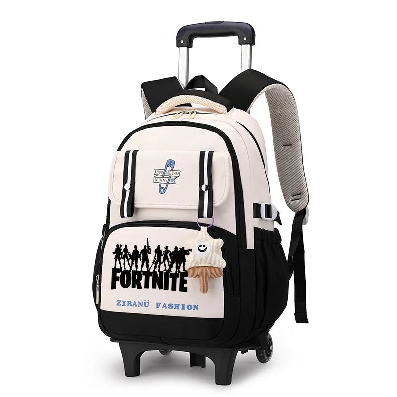 Fortnite Schüler-Rollrucksack mit großem Fassungsvermögen, wasserdichtem, leichtem Design, minimalistischer Laptop-Schultasche und lässiger Reisetasche