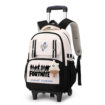 Fortnite Schüler-Rollrucksack mit großem Fassungsvermögen, wasserdichtem, leichtem Design, minimalistischer Laptop-Schultasche und lässiger Reisetasche
