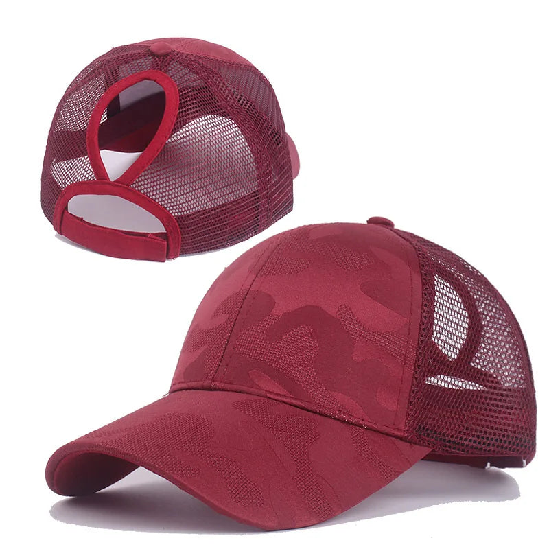 Stylish Camo Print Women's Baseball Cap with Ponytail Hole  Breathable Mesh Adjustable Fit Perfect for Running Hiking Daily Wear
