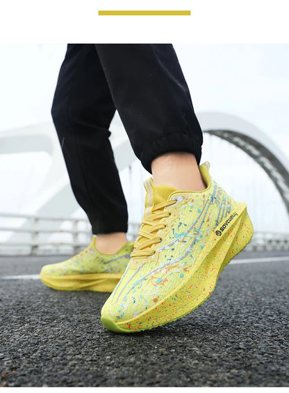 Men's Running Shoes Carbon Plate Marathon Cushion Men's Sports Breathable Lightweight Women's Comfortable Athletic Non-slip Sneakers