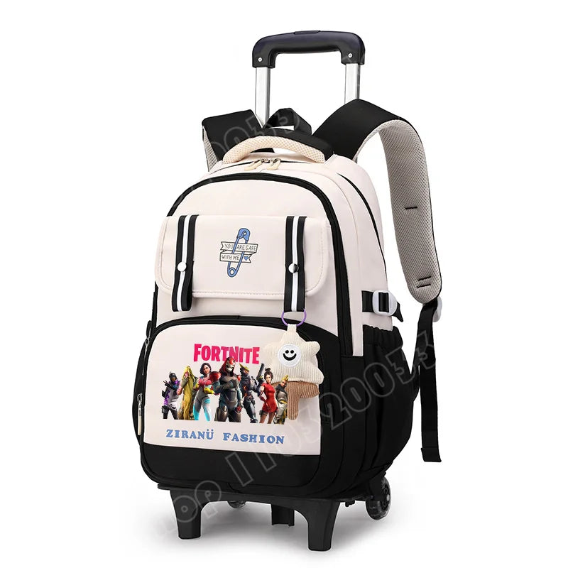 Fortnite Schüler-Rollrucksack mit großem Fassungsvermögen, wasserdichtem, leichtem Design, minimalistischer Laptop-Schultasche und lässiger Reisetasche