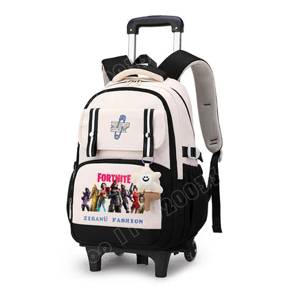 Fortnite Schüler-Rollrucksack mit großem Fassungsvermögen, wasserdichtem, leichtem Design, minimalistischer Laptop-Schultasche und lässiger Reisetasche