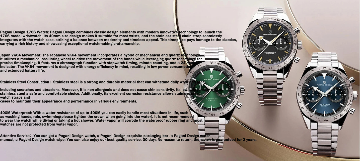 PAGANI DESIGN New 2026 Retro Luminous Moon Watch men Quartz speed Sport Chronograph AR Sapphire mirror VK64 Steel Men's Watches