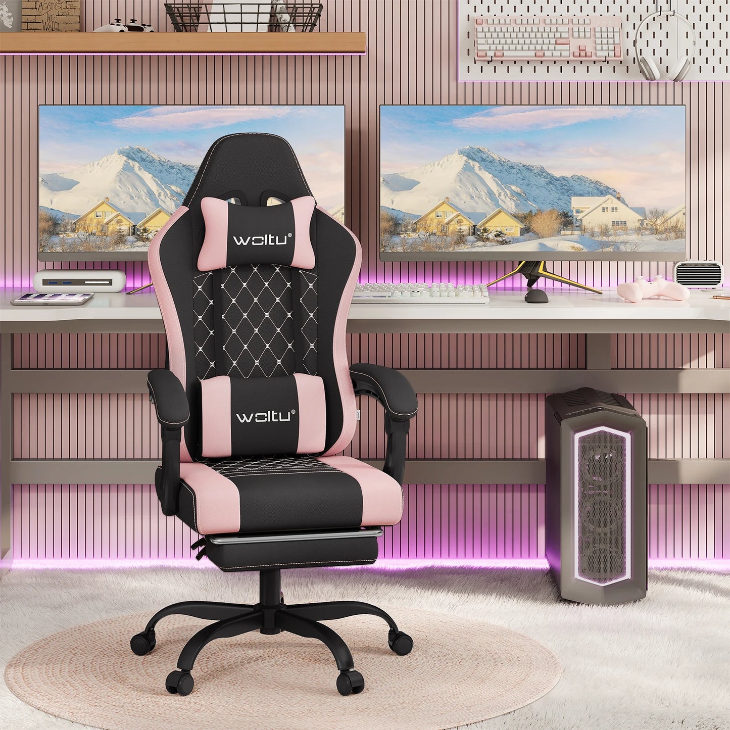 Sedia da ufficio girevole WOLTU con funzione massaggio, poltrona ergonomica con cuscino e poggiapiedi, sedia gaming regolabile in altezza