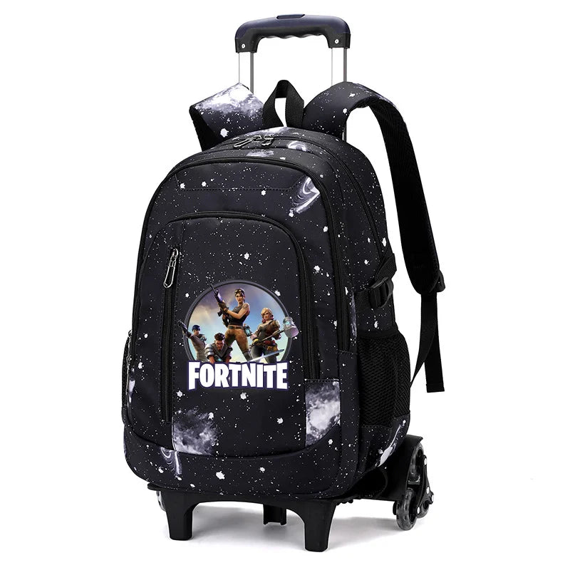 Fortnite 2-in-1 trolleyrugzak met sterrenhemelprint, grote capaciteit, waterdichte laptoptas met trapklimontwerp, schooltas voor studenten
