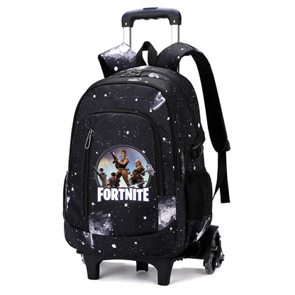 Fortnite 2-in-1 trolleyrugzak met sterrenhemelprint, grote capaciteit, waterdichte laptoptas met trapklimontwerp, schooltas voor studenten