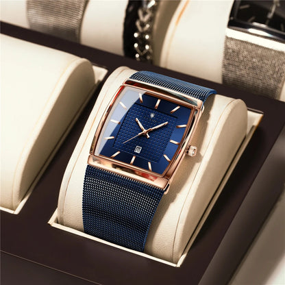 Relojes de pulsera de cuarzo, nuevos relojes cuadrados para hombre, color oro rosa, de alta calidad; reloj de marca de lujo, modelo para hombre, esfera azul.