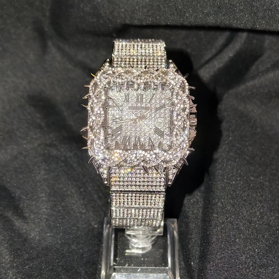 Shine Luxury Hip-Hop Diamond Watch with Emeralds for Men Replica Czech Stone Inlaid Waterproof Gold Watch שעוני יוקרה