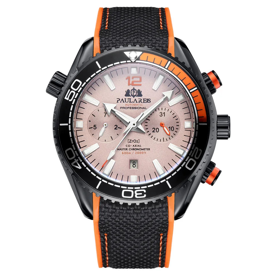 PAULAREIS P Reloj mecánico automático de lujo para hombre, cuerda automática, correa de caucho, resistente al agua, luminoso, con fecha, reloj de moda para hombre