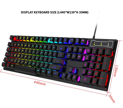 Teclado con cable de 104 teclas con retroiluminación RGB y efecto de respiración, set ergonómico de teclado y ratón gaming para ordenador, portátil, gamer y oficina