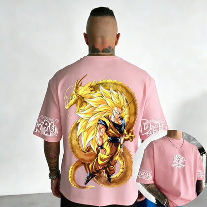 Dragon Ball Anime Super Saiyan 3 Co Branded Cotton T-shirt Men and Women's New Summer Street Loose Casual Large Short Sleeve Top