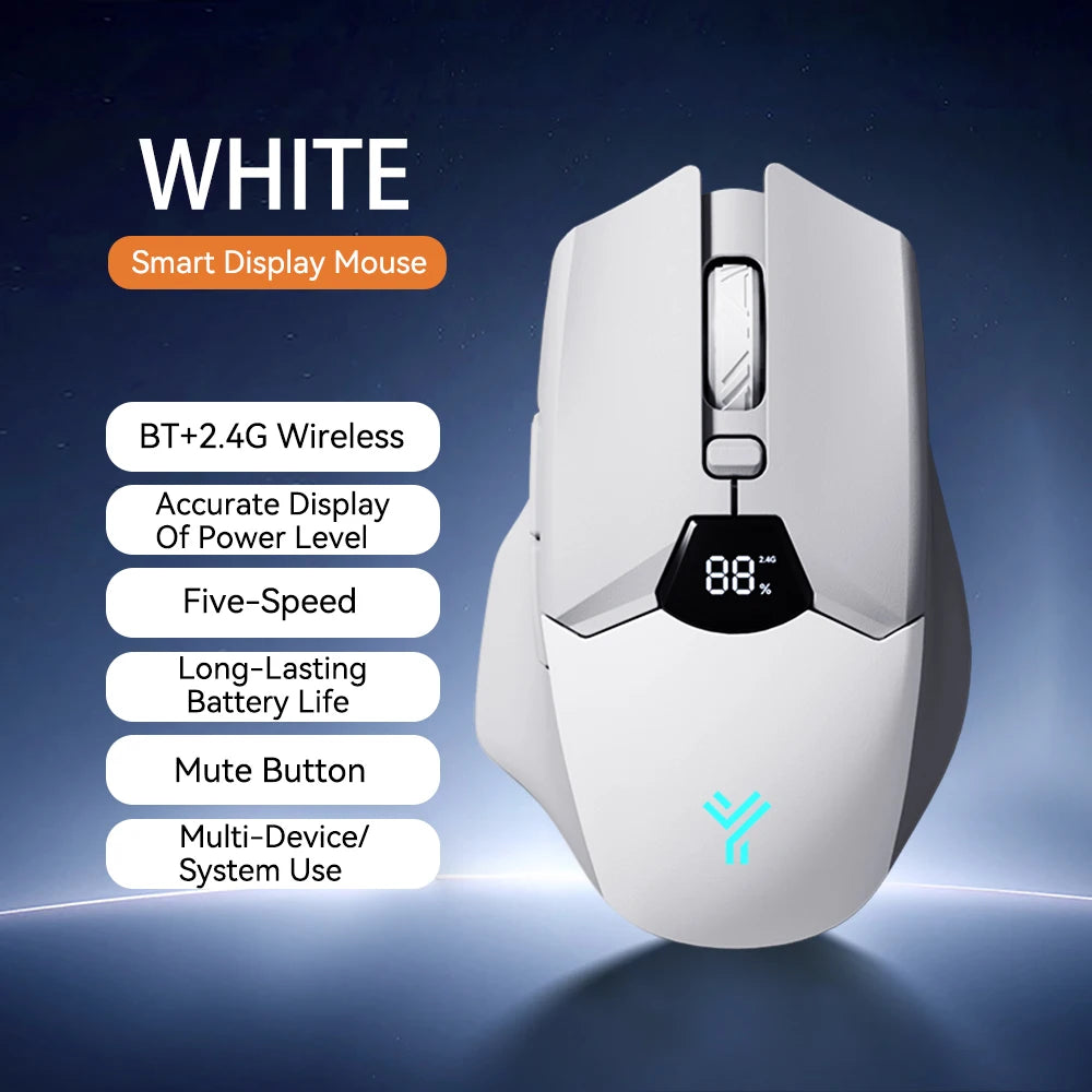 Mouse Bluetooth wireless con display digitale della batteria, mouse ergonomico silenzioso per PC, laptop e gaming, 2.4G/Bluetooth 5.0