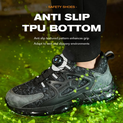 Zapatos de seguridad laboral para hombre talla 47 48 con diseño reflectante, puntera de acero, botón de rotación, zapatillas de trabajo y botas de seguridad protectoras