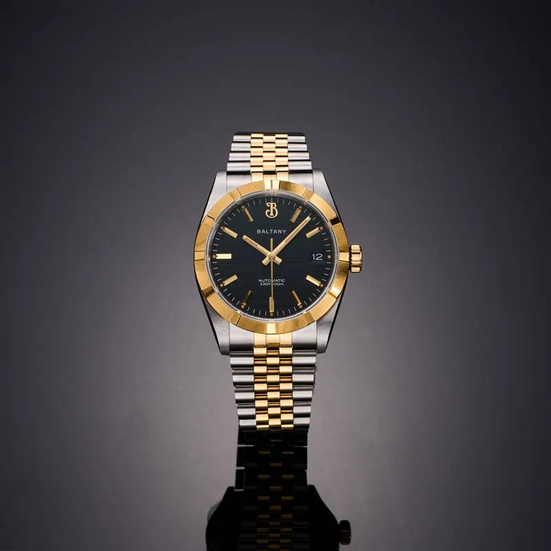 Baltany S4102 Business Men's Automatic Mechanical Wristwatch 36mm Linen Dial Engine Turned Bezel NH35 Luxury Dress Watch