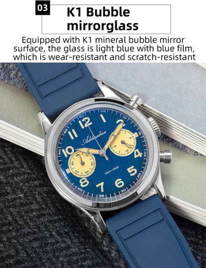 ADDIESDIVE Hot Sale Watch for Men VK64 Chronograph 10Bar Waterproof AD2516 Super Luminous Bubble Mirror Glass Quartz Steel Watch