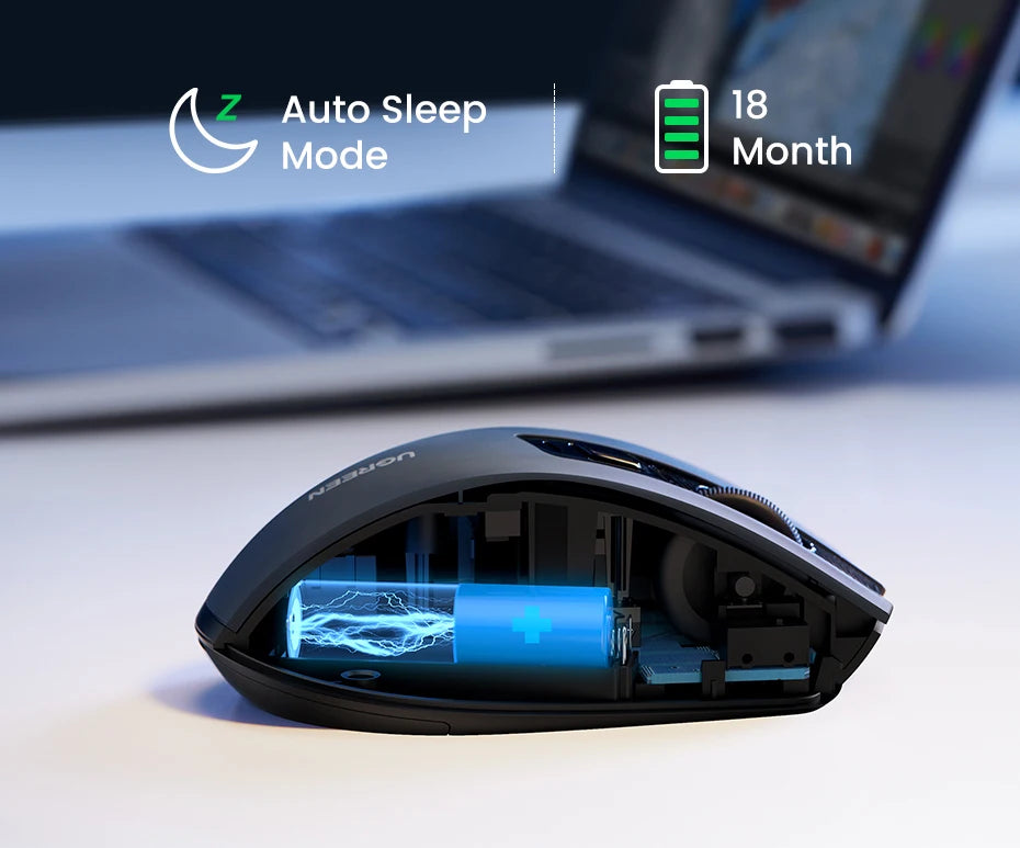 Ratón inalámbrico UGREEN Bluetooth 5.0 ergonómico 4000DPI con 6 botones silenciosos para MacBook, tabletas, portátiles, ordenador PC y conexión 2.4G