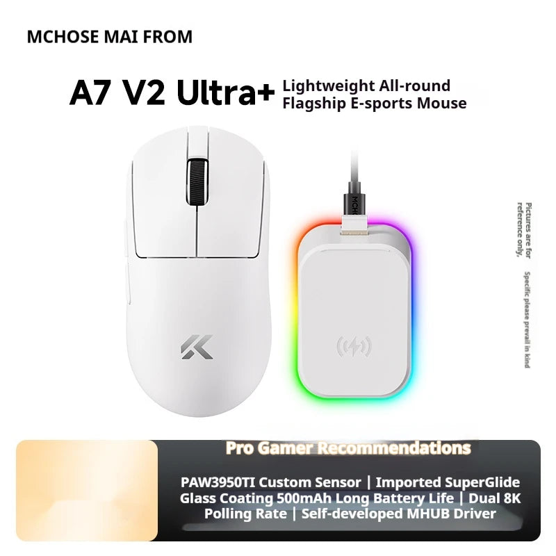 Mouse wireless MCHOSE A7 V2 Ultra+ Tri-Mode ultraleggero Paw3950 Ti 42000dpi 500mah per PC, esports e laptop, accessori gaming