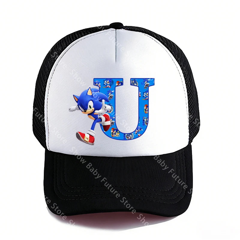 Summer Black Baseball Caps for Adult Cartoon Letters Sonics Boys Girls Outdoor Sports Breathable Mesh Hat Cute Anime Sunbonnet