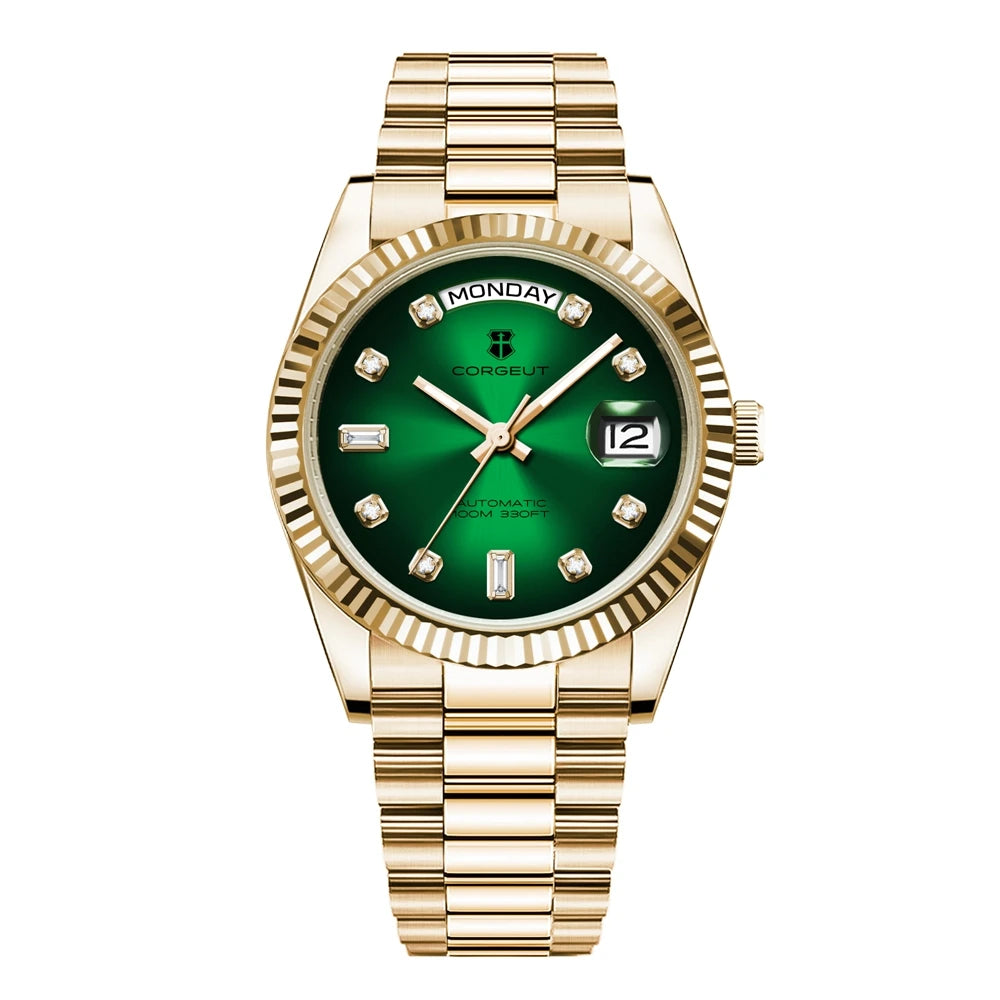 Luxuriöse Corgeut 36MM Herrenuhr ST1644 Automatische mechanische Armbanduhr mit Saphirglas Relogio Masculino 10BAR Day Swim Dress Watch