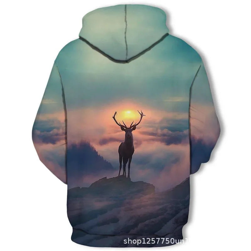 Neuer modischer Hoodie mit 3D-Tierprint für Herren und Damen, personalisiertes Design, Sweatshirt mit Schnee- und Doppelwolf-Motiv, Harajuku Oversized Hoodie