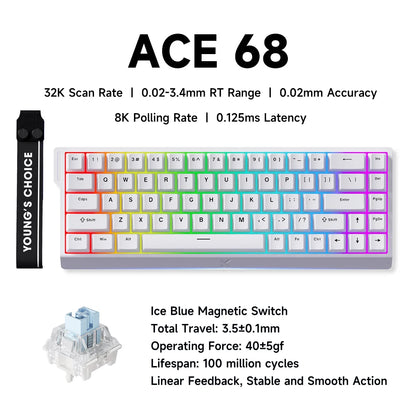Teclado Gaming MCHOSE ACE 68 com Switches Magnéticos Hall Effect, Rapid Trigger, RGB Programável, 8K Hz, DKS/MT/TGL/RS/SOCD