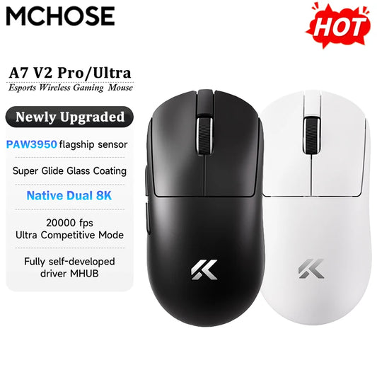 MCHOSE A7 V2 Ultra / Pro lätt trådlös gamingmus Dual 8000Hz PAW3950 TI 42000DPI för PC och e-sportspelare