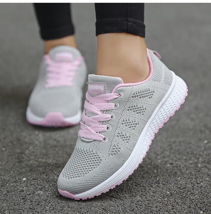Women's Sneakers 2025 New Fashion Breathable Trainers, Comfortable Sneakers Mesh Fabric Lace-Up, Women's Tennis Shoes