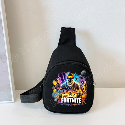 Fortnite Umhängetasche mit Game-Print für Kinder, Mini-Brusttasche, klassische schwarze Schultertasche und Geldbörse, geeignet für Schule und Outdoor-Aktivitäten