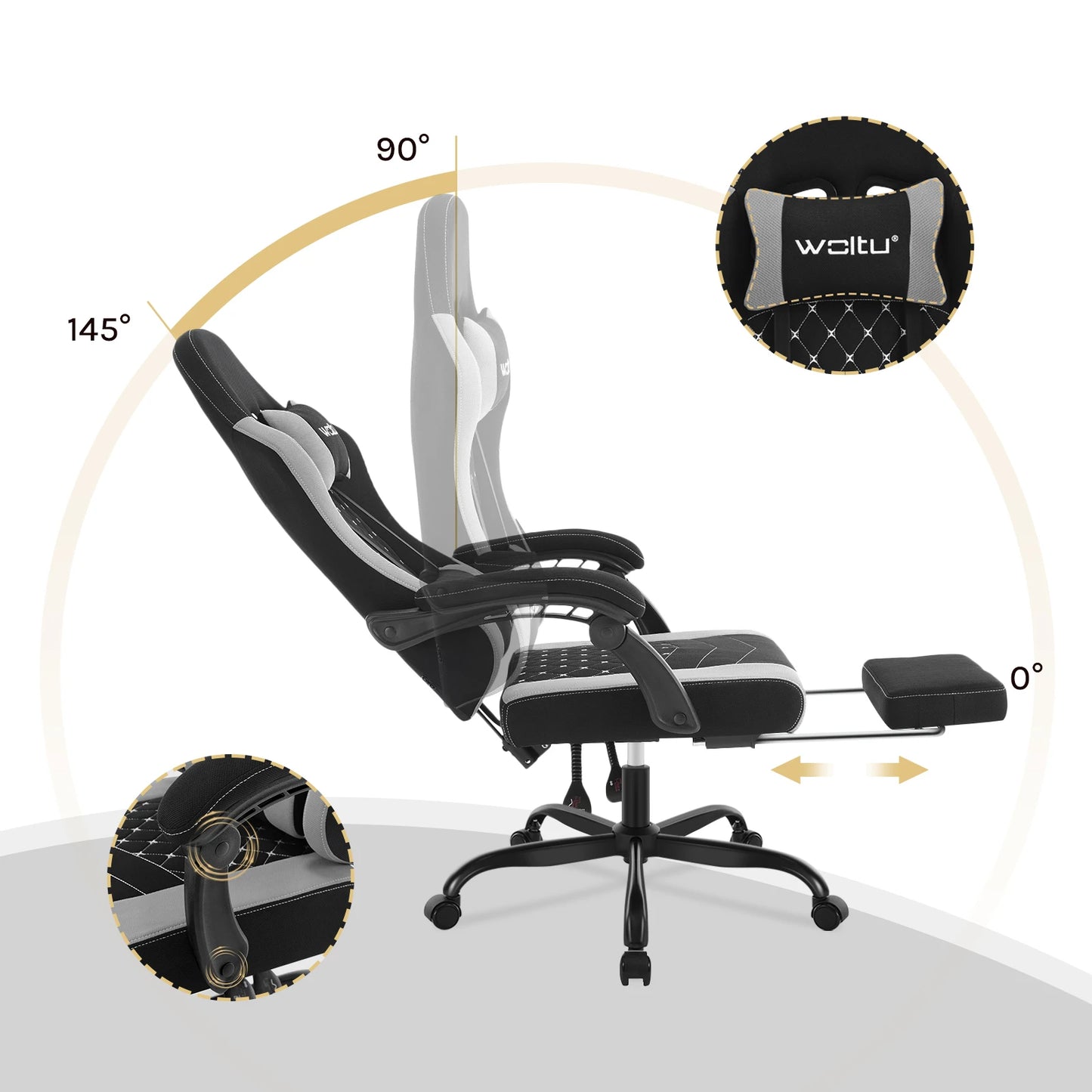 Sedia da ufficio girevole WOLTU con funzione massaggio, poltrona ergonomica con cuscino e poggiapiedi, sedia gaming regolabile in altezza