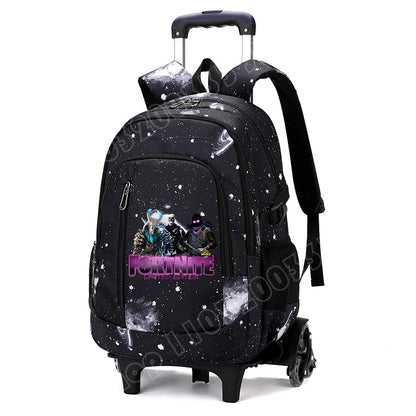 Fortnite 2-in-1 trolleyrugzak met sterrenhemelprint, grote capaciteit, waterdichte laptoptas met trapklimontwerp, schooltas voor studenten