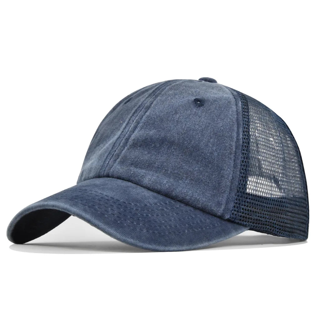 Custom Logo Blank Baseball Cap For Men Summer Breathable Mesh Hat Women Vintage Washed Distressed Trucker Sun Hats