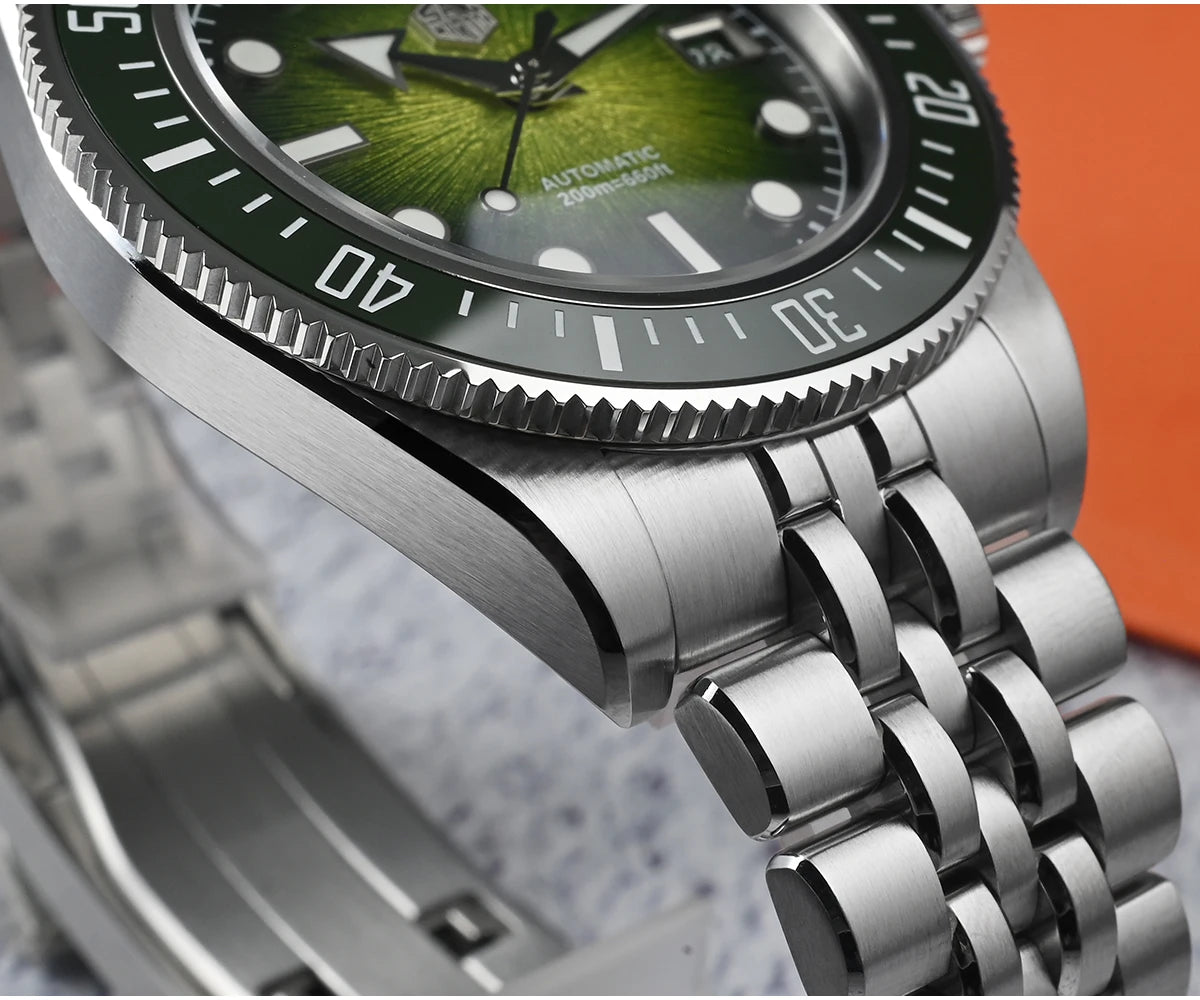 Relógio de mergulho de luxo para homem San Martin 40mm Miyota 9015, mostrador em esmalte sunburst, relógio de pulso mecânico automático, resistente à água 200m, SN0148