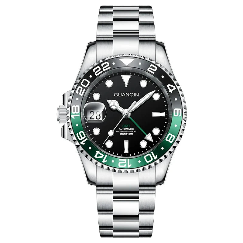 GUANQIN GMT Men's Watches 2025 New Automatic Watch Men NH34 Mechanical Wristwatch Sapphire Glass Stainless Steel Clock Left Hand