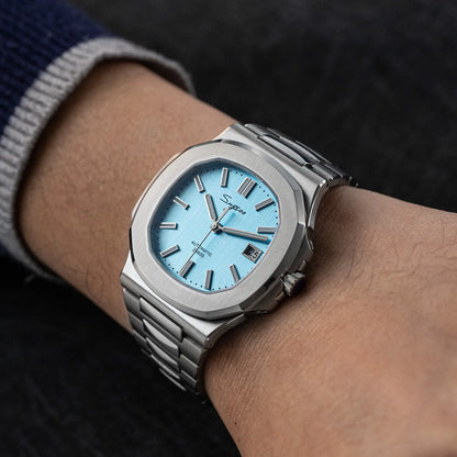 Sugess Herrenuhr, automatische mechanische Armbanduhr, Miyota 9015 Uhrwerk, MOP-Zifferblatt, Leuchtfunktion, wasserdicht bis 5bar, Luxus-Armband S466