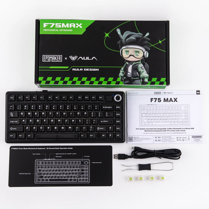 EPOMAKER X AULA F75 MAX kompakte mechanische Tastatur im 75-%-ANSI-Layout, kabelgebunden/Bluetooth/2.4GHz kabellos, mit TFT-Bildschirm und Drehregler