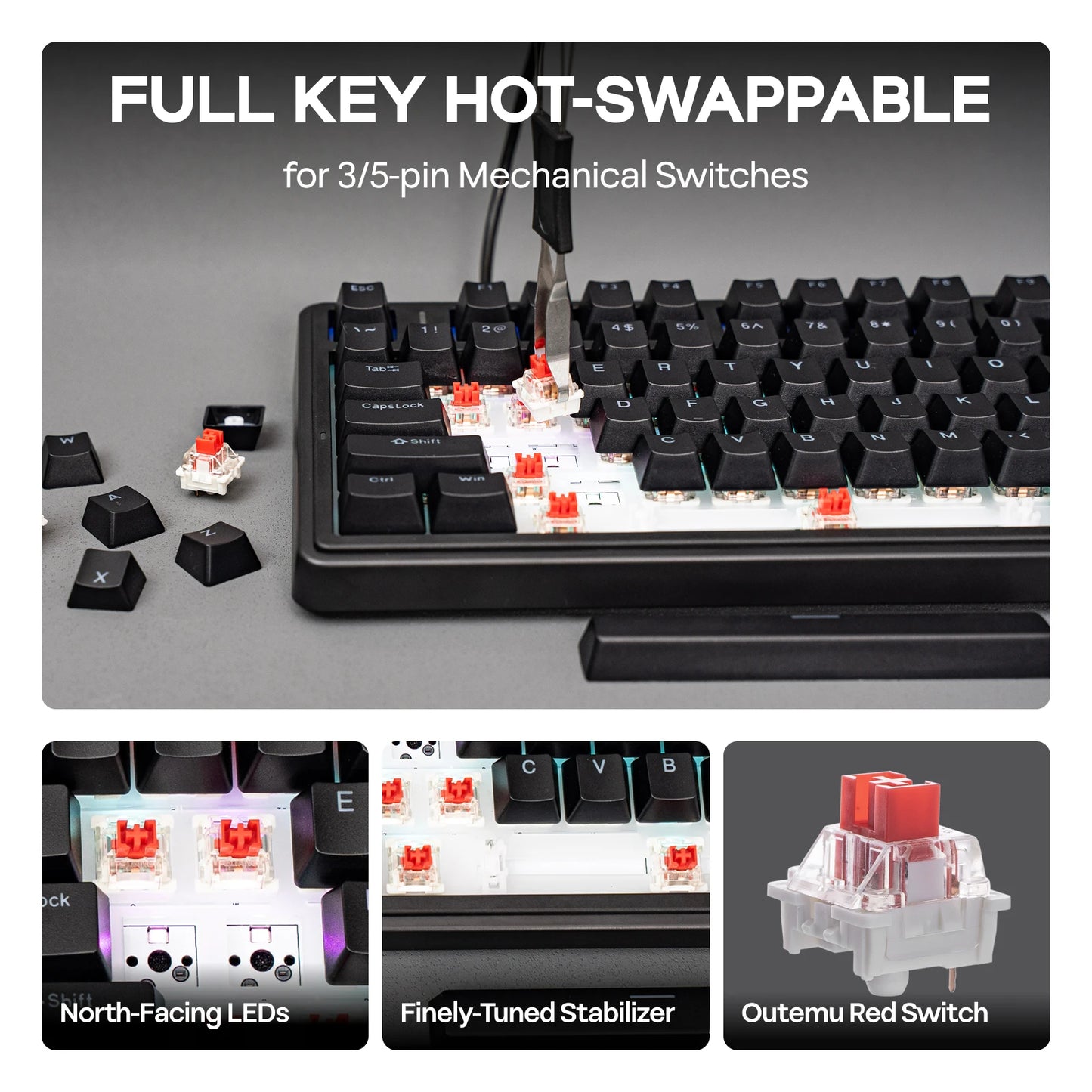 EPOMAKER x AULA F75 kabelgebundene mechanische Hot-Swap-Tastatur 75% ANSI US-Layout mit Gasket-Mount und Drehregler für Mac/WIN/Android